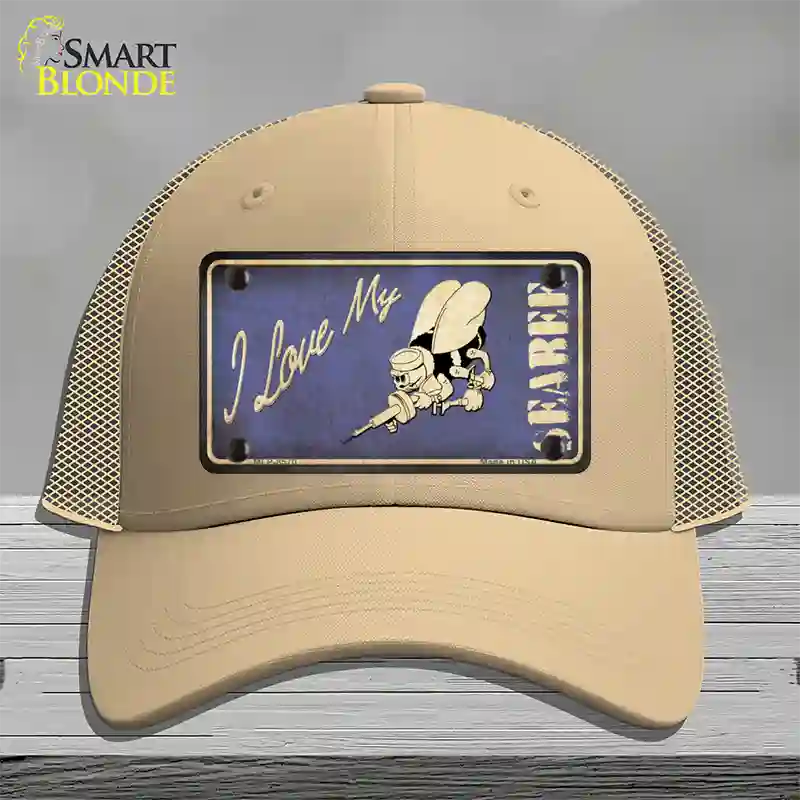 I Love My Seabee Novelty License Plate Hat Mesh / Khaki