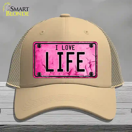 I Love Life Novelty License Plate Hat Mesh / Khaki