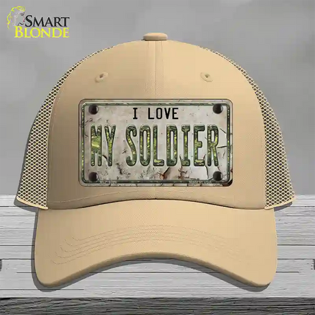 I Love My Solider Novelty License Plate Hat Mesh / Khaki