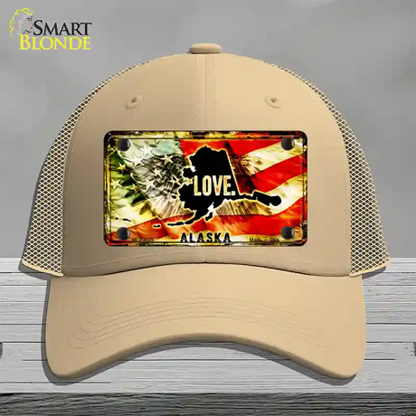 Alaska Love Novelty License Plate Hat Mesh / Khaki