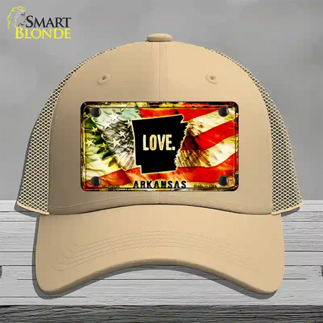 Arkansas Love Novelty License Plate Hat Mesh / Khaki