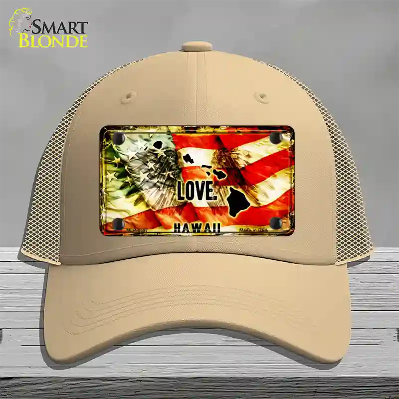 Hawaii Love Novelty License Plate Hat Mesh / Khaki