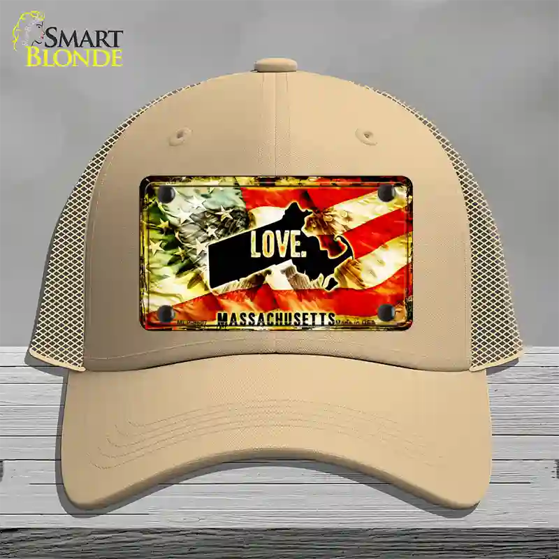 Massachusetts Love Novelty License Plate Hat Mesh / Khaki