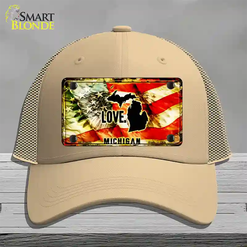 Michigan Love Novelty License Plate Hat Mesh / Khaki