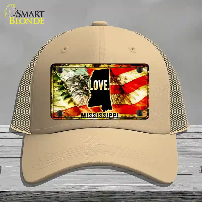 Mississippi Love Novelty License Plate Hat Mesh / Khaki