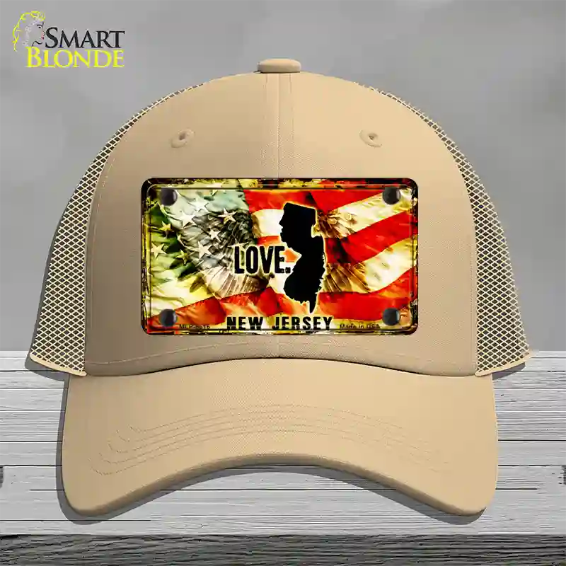 New Jersey Love Novelty License Plate Hat Mesh / Khaki