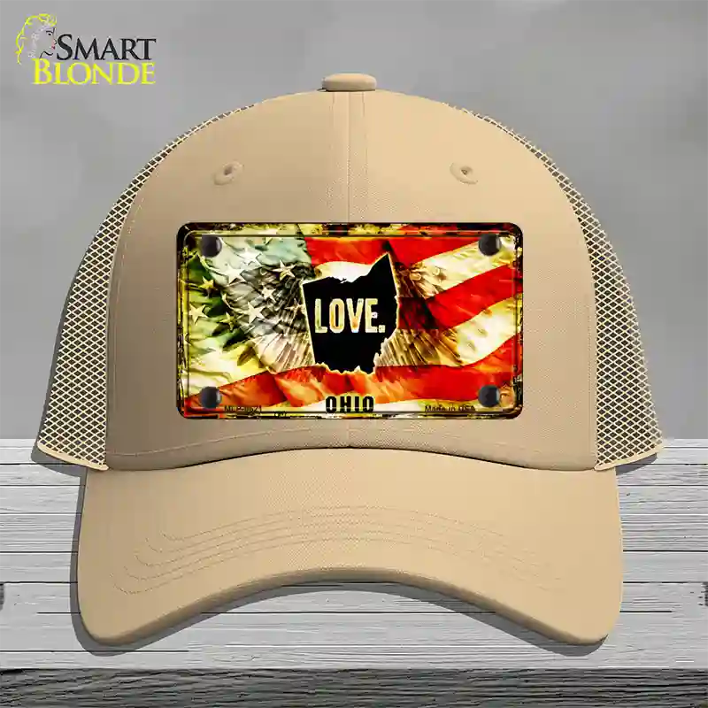 Ohio Love Novelty License Plate Hat Mesh / Khaki