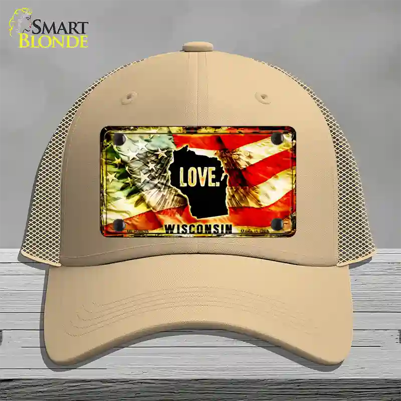 Wisconsin Love Novelty License Plate Hat Mesh / Khaki