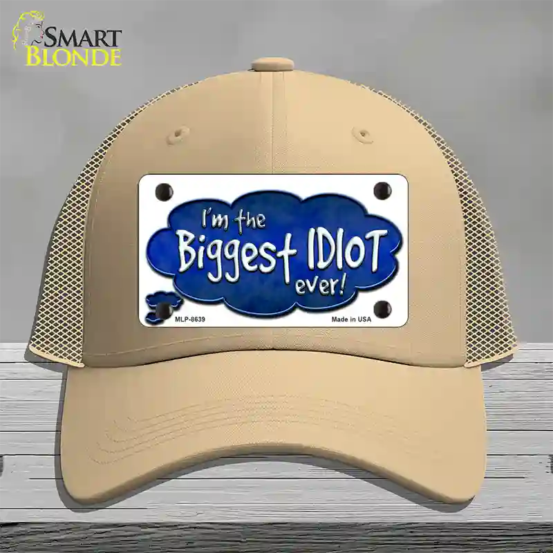 Biggest Idiot Novelty License Plate Hat Mesh / Khaki