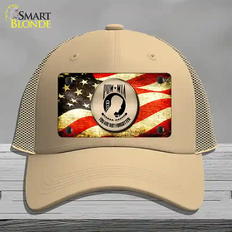 POW MIA With USA Flag Novelty License Plate Hat Mesh / Khaki