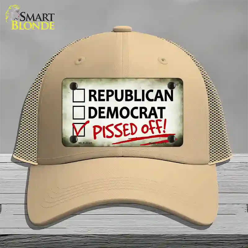 Pissed Off Novelty License Plate Hat Mesh / Khaki