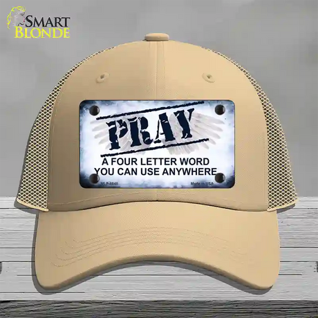 Pray Novelty License Plate Hat Mesh / Khaki