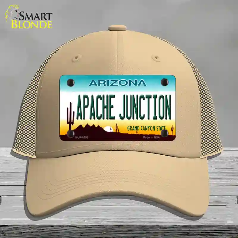 Apache Junction Arizona Novelty License Plate Hat Mesh / Khaki