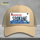 Spokane Washington Novelty License Plate Hat Mesh / Khaki