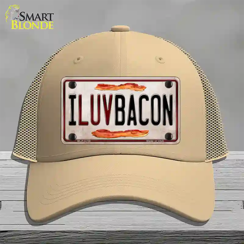 I Luv Bacon Novelty License Plate Hat Mesh / Khaki