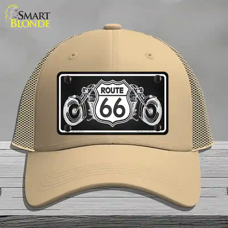 Route 66 With Bikes Novelty License Plate Hat Mesh / Khaki