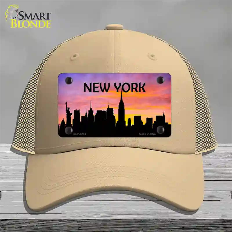 New York Silhouette Novelty License Plate Hat Mesh / Khaki