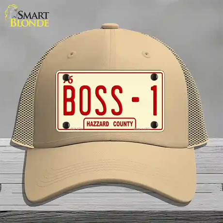 Boss 1 Novelty License Plate Hat Mesh / Khaki