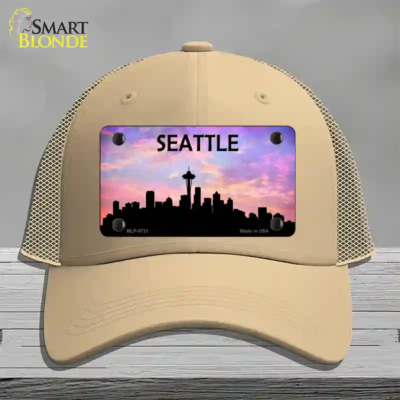 Seattle Silhouette Novelty License Plate Hat Mesh / Khaki