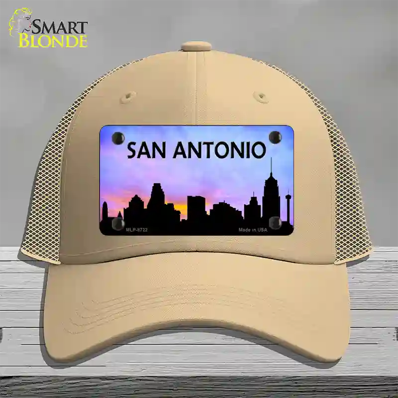 San Antonio Silhouette Novelty License Plate Hat Mesh / Khaki