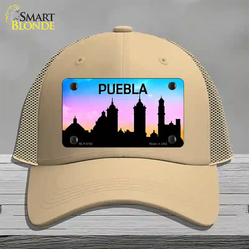 Puebla Silhouette Novelty License Plate Hat Mesh / Khaki