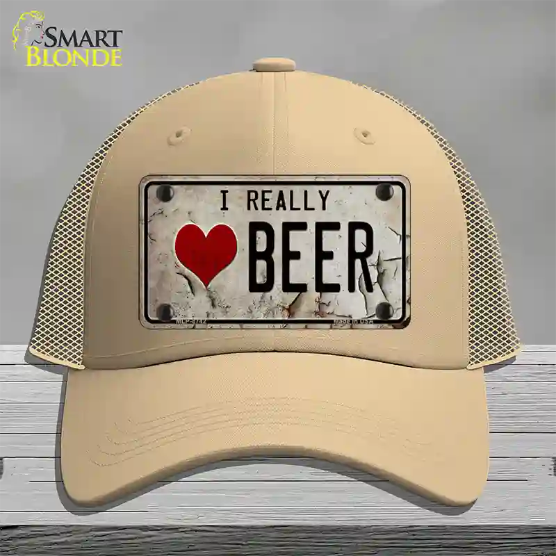 I Love Beer Novelty License Plate Hat Mesh / Khaki