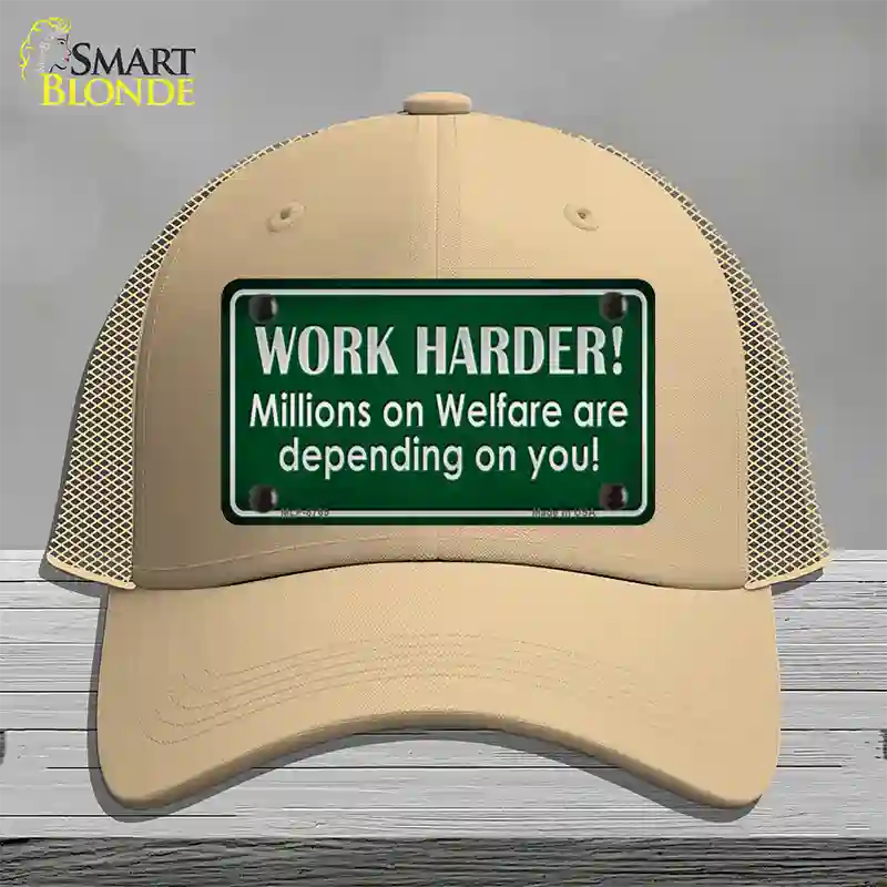 Work Harder Novelty License Plate Hat Mesh / Khaki