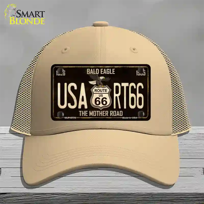 Bald Eagle Route 66 Novelty License Plate Hat Mesh / Khaki