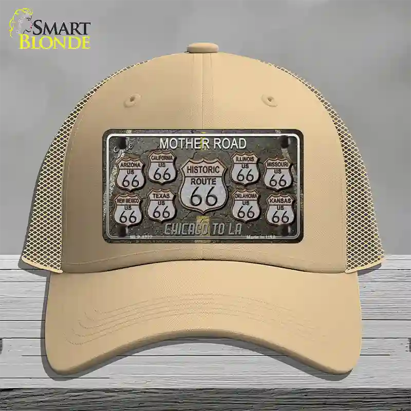 Route 66 Black Top Novelty License Plate Hat Mesh / Khaki