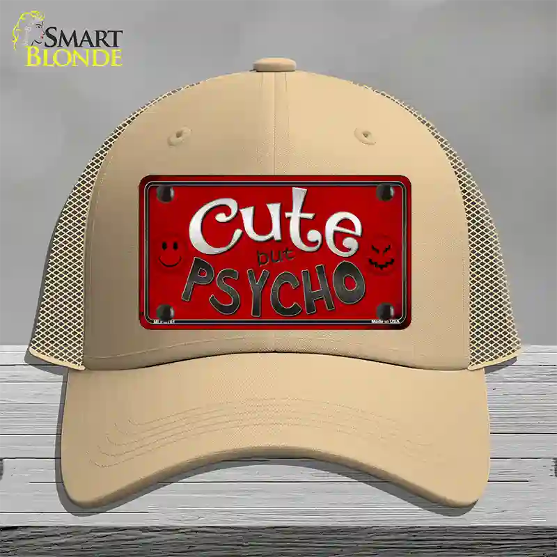 Cute But Psycho Novelty License Plate Hat Mesh / Khaki