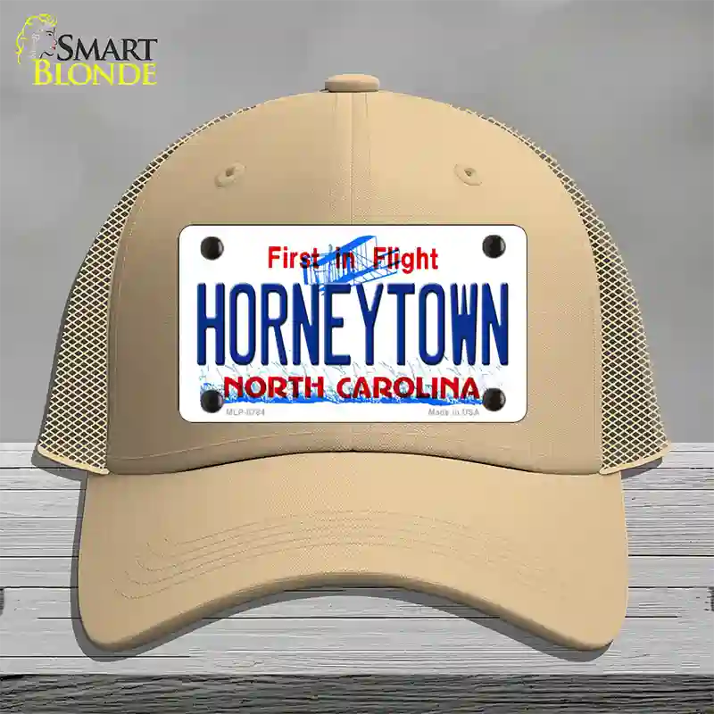 Horneytown North Carolina Novelty License Plate Hat Mesh / Khaki