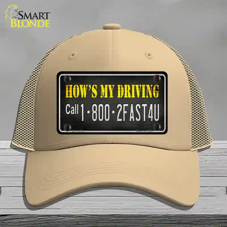 Hows My Driving Novelty License Plate Hat Mesh / Khaki