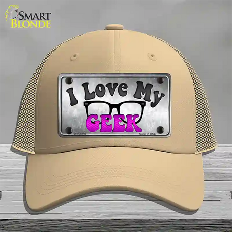 I Love My Geek Novelty License Plate Hat Mesh / Khaki