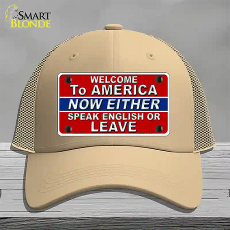 Speak English Or Leave Novelty License Plate Hat Mesh / Khaki