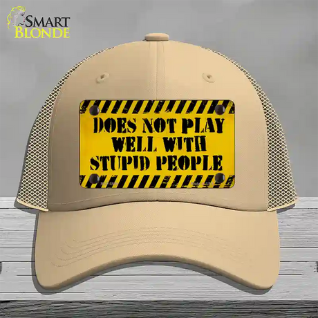 Does Not Play Well Novelty License Plate Hat Mesh / Khaki