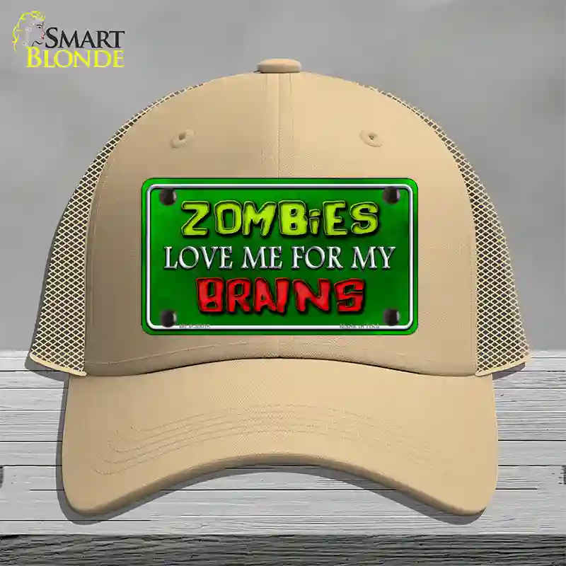 Zombies Love Me Novelty License Plate Hat Mesh / Khaki