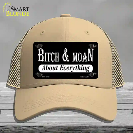 Bitch And Moan Novelty License Plate Hat Mesh / Khaki