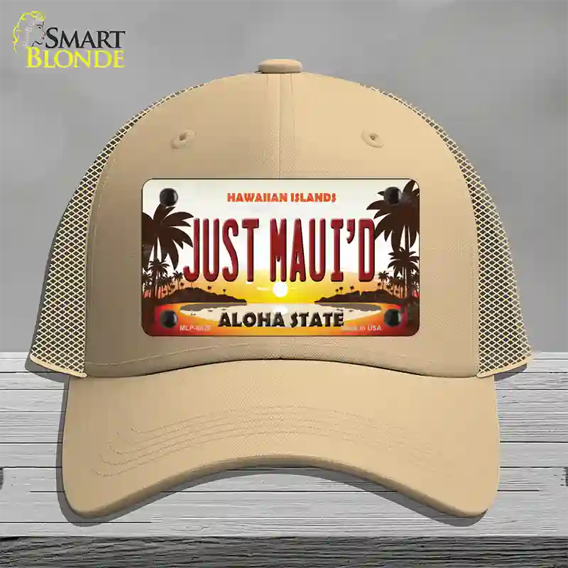 Just Mauid Sunset Novelty License Plate Hat Mesh / Khaki