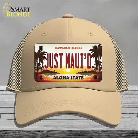 Just Mauid Sunset Novelty License Plate Hat Mesh / Khaki