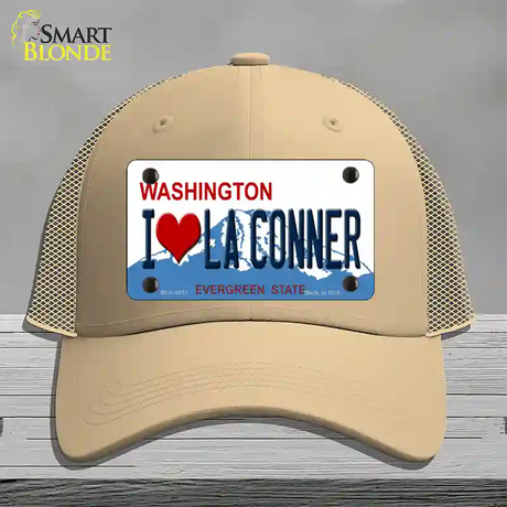 I Love La Conner Washington Novelty License Plate Hat Mesh / Khaki