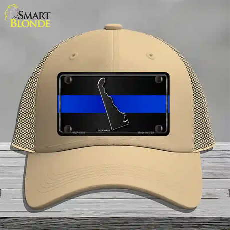 Delaware Thin Blue Line Novelty License Plate Hat Mesh / Khaki