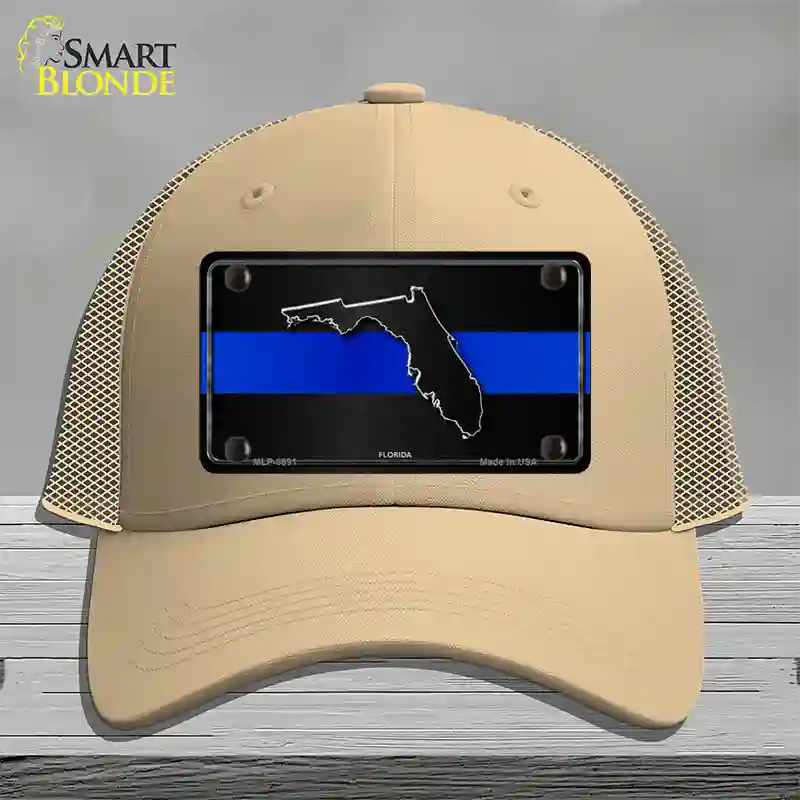 Florida Thin Blue Line Novelty License Plate Hat Mesh / Khaki