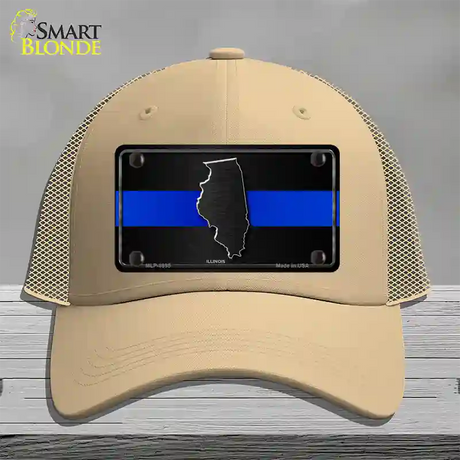 Illinois Thin Blue Line Novelty License Plate Hat Mesh / Khaki