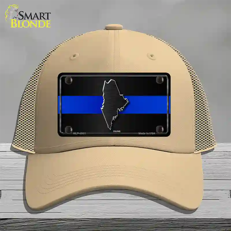 Maine Thin Blue Line Novelty License Plate Hat Mesh / Khaki