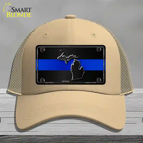 Michigan Thin Blue Line Novelty License Plate Hat Mesh / Khaki