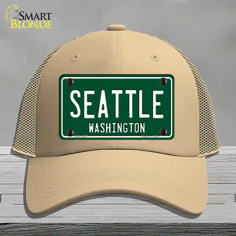 Seattle Washington Green Novelty License Plate Hat Mesh / Khaki