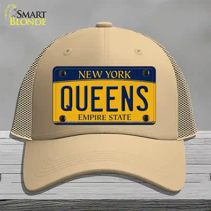 Queens New York Novelty License Plate Hat Mesh / Khaki