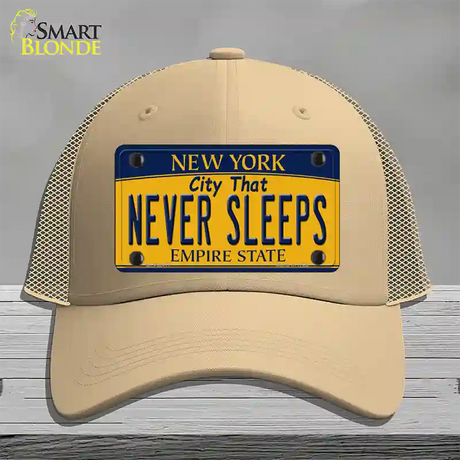 Never Sleeps New York Novelty License Plate Hat Mesh / Khaki