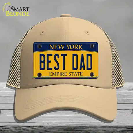 Best Dad New York Novelty License Plate Hat Mesh / Khaki