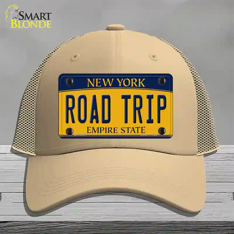 Road Trip New York Novelty License Plate Hat Mesh / Khaki